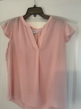 Calvin Klein Soft Pink Notch-Neck Cap Sleeve Blouse
